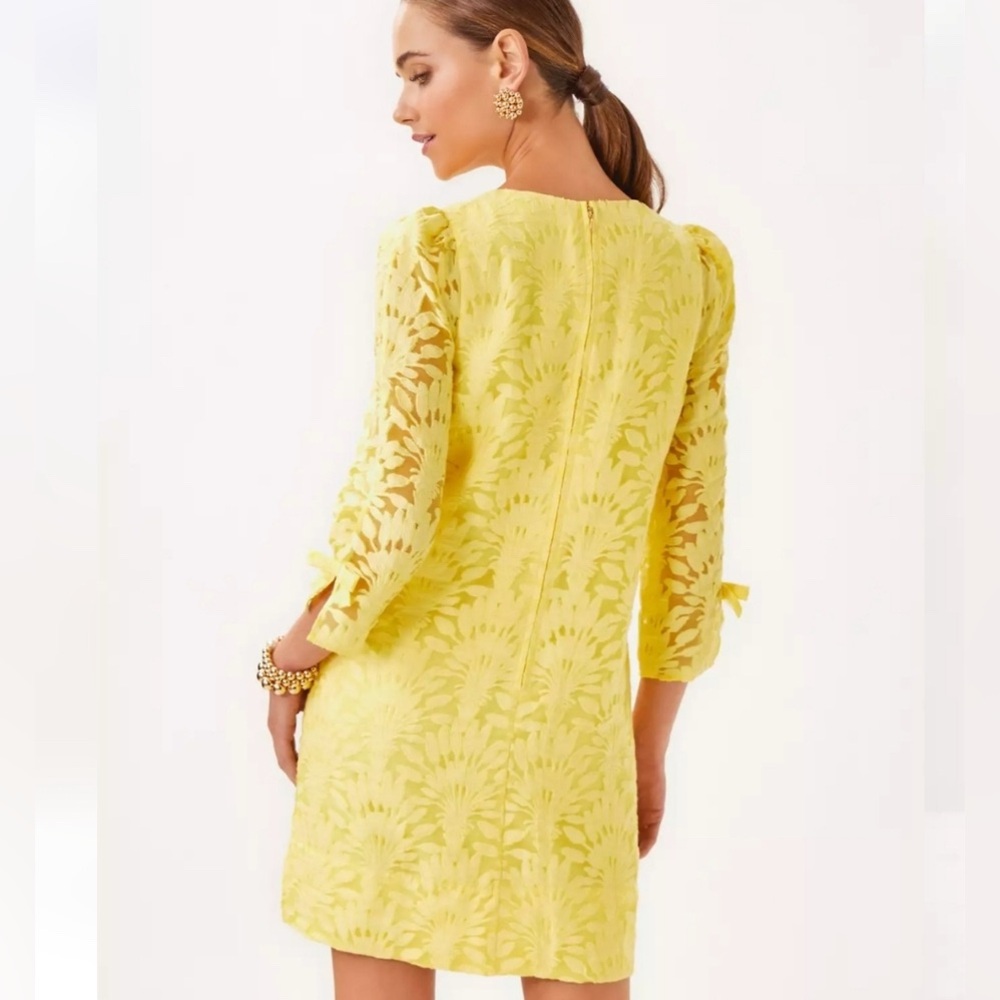 NWT Lilly Pulitzer Kavianna Dress Color: Finch Yellow Stacked Palm Burnout SZ 10 - Picture 3 of 11